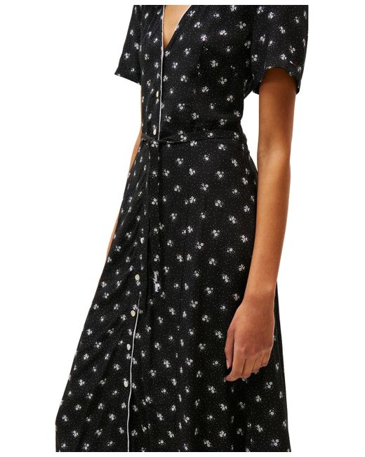 Tommy Hilfiger Black Floral-print Picot-trim Shirtdress