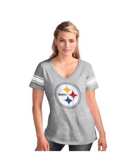 G-III 4Her by Carl Banks White Pittsburgh Steelers First Pick Distressed V-neck T-shirt