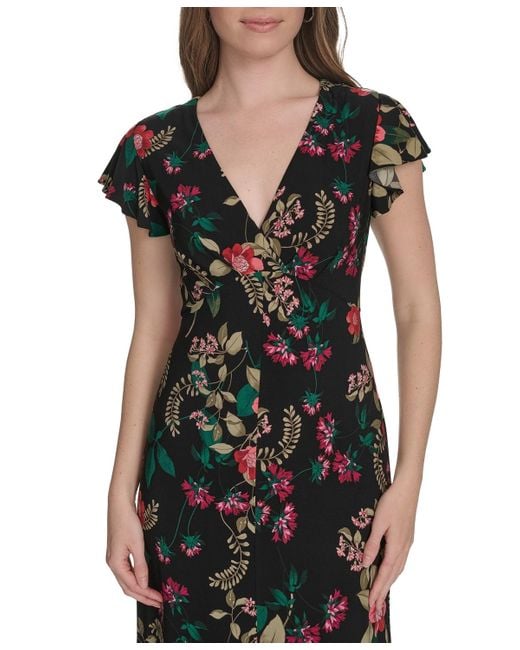 Tommy Hilfiger Black Flutter Sleeve Jersey Midi Dress