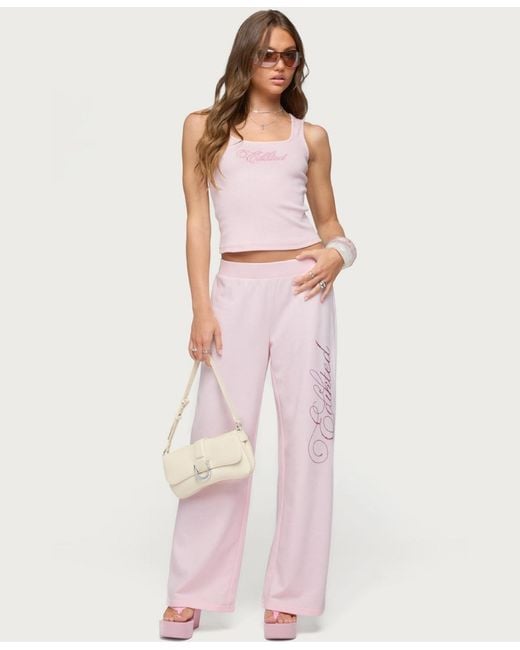 Edikted Pink Studio Rhinestone Sweatpants