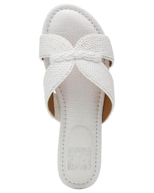 Dolce Vita White Geeya Raffia Criss Cross Strap Flat Slide Sandals