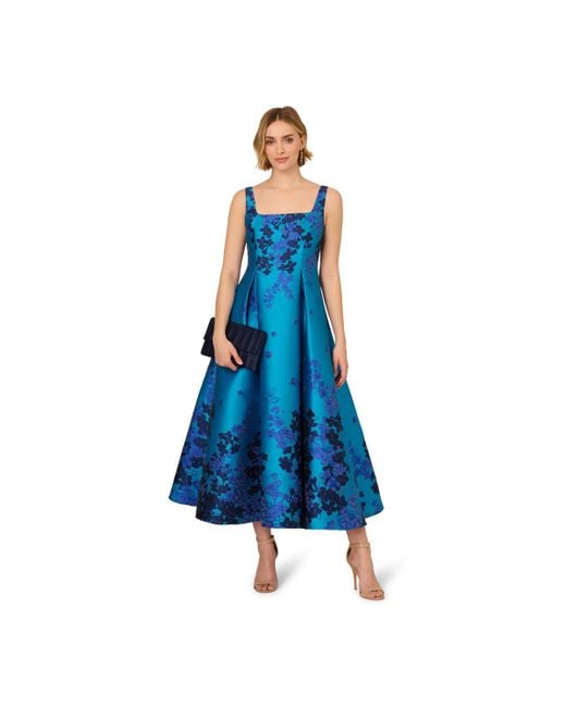 Adrianna Papell Blue Jacquard Fit & Flare Dress