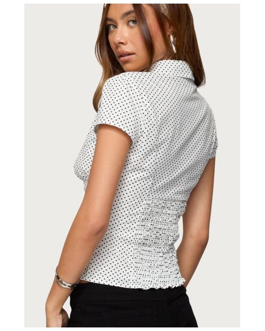 Edikted White Polka Dot Tailored Button Up Shirt