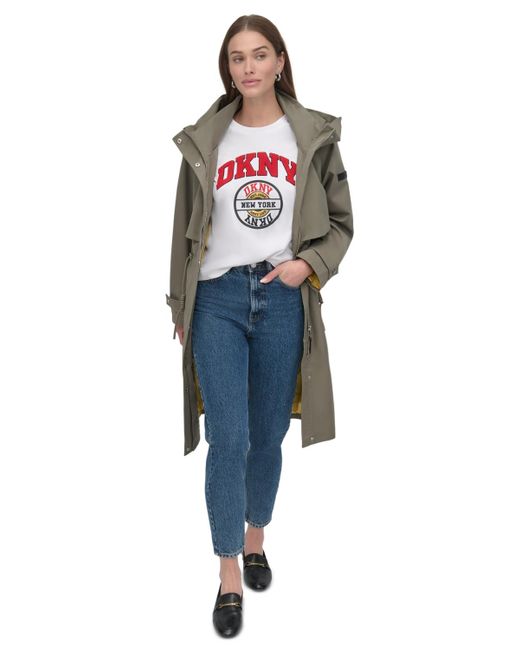 DKNY Gray Hooded Zip-front Long Anorak Coat