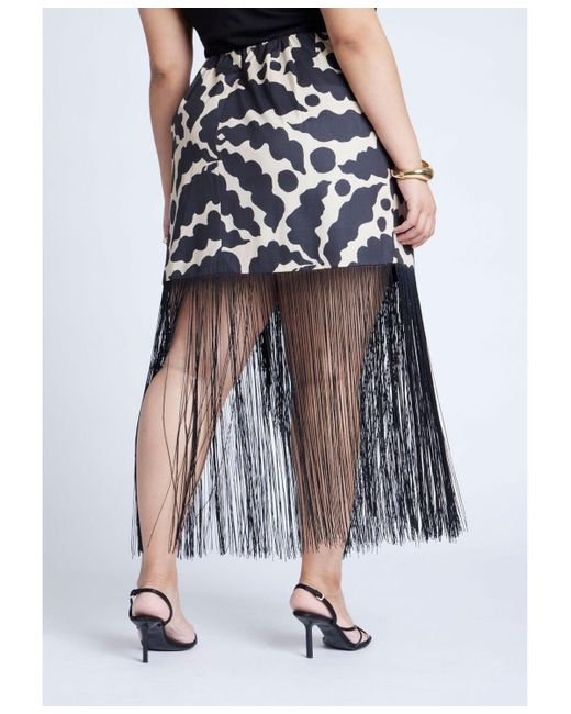 Eloquii Multicolor Plus Size Wrap Front Fringe Mini Skirt