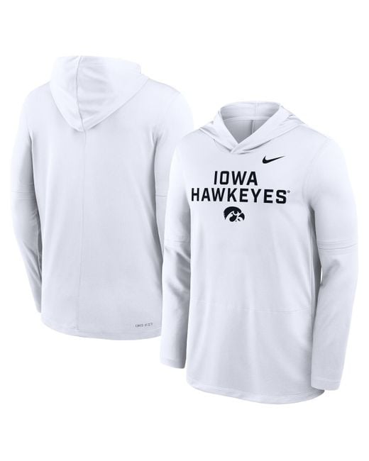 Nike White Iowa Hawkeyes 2025 Sideline Performance Long Sleeve Hoodie T-shirt for men