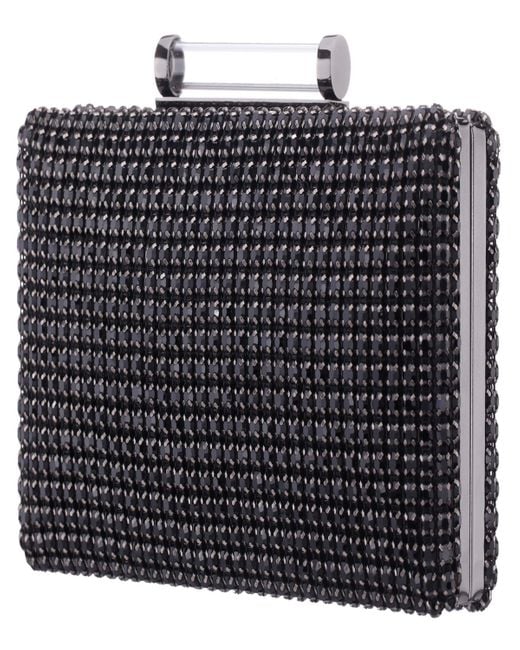 Nina Black Mini Crystal Encrusted Minaudiere Lift Lock Clutch