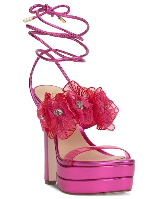 Jessica Simpson Green Iyla Flower Embellished Strappy High Heel Platform Sandals