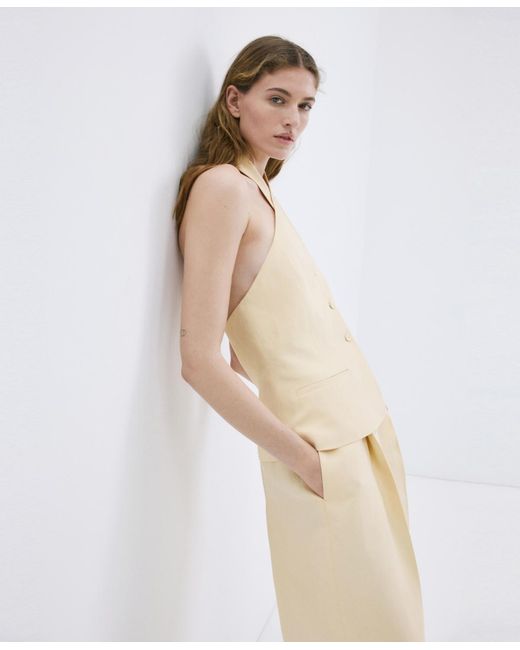 Mango Natural Linen Buttoned Top