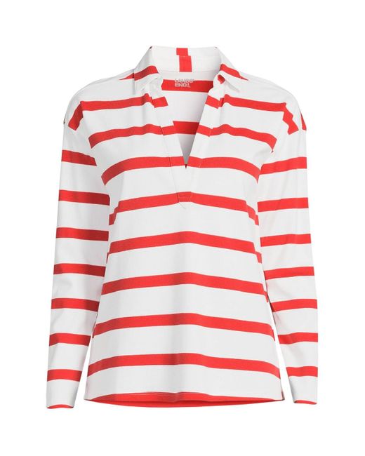 Lands' End Red Sport Knit Johnny Collar Top