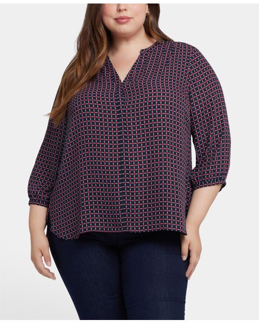 NYDJ Purple Plus Size Pintuck V-neck Top