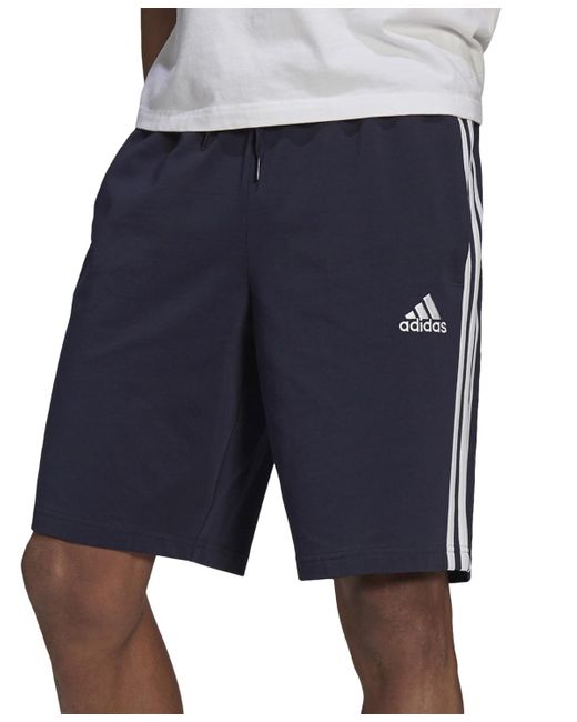 Adidas Blue Essentials 3-stripes Regular-fit Drawstring Shorts for men