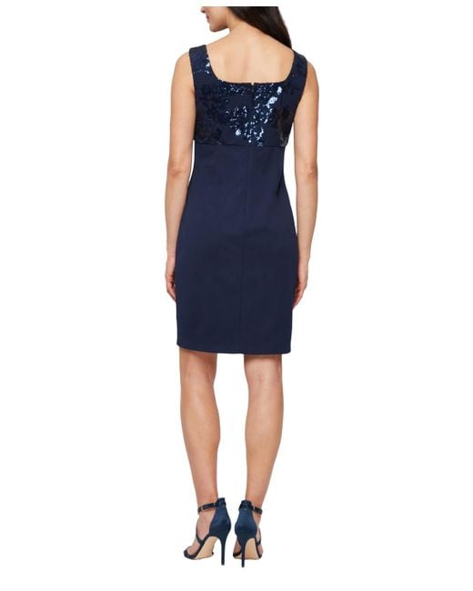 Alex Evenings Blue Short Stretch Scuba Square Neck Dress