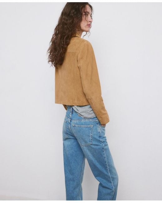 Mango Blue Chest-pocket Suede Jacket