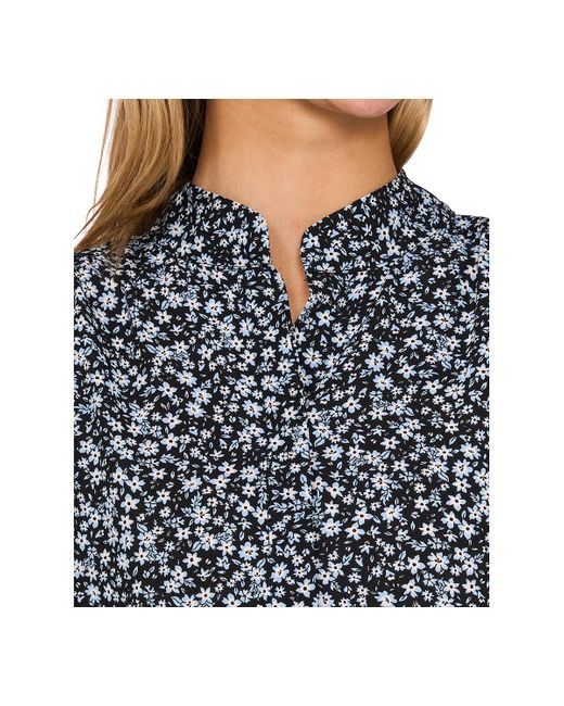Cece Blue Flutter-sleeve Hidden-placket Blouse