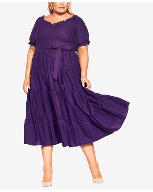 City Chic Purple Plus Size Puffed Sleeve Maxi Dress