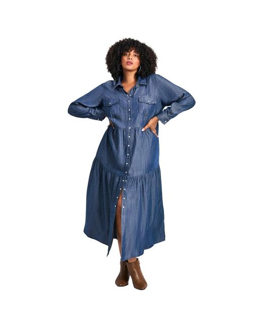 Avenue Blue Denim Tiered Shirtdress