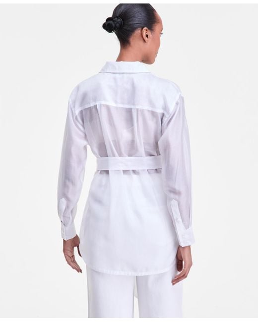 INC International Concepts White Sash-tie Tunic Shirt