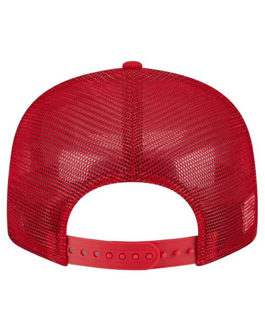 KTZ Red Ohio State Buckeyes Split Panel 9fifty Snapback Trucker Hat for men