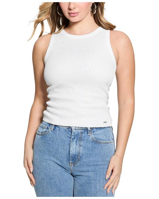 Guess Blue Alexia Sequin Cotton Sleeveless Top