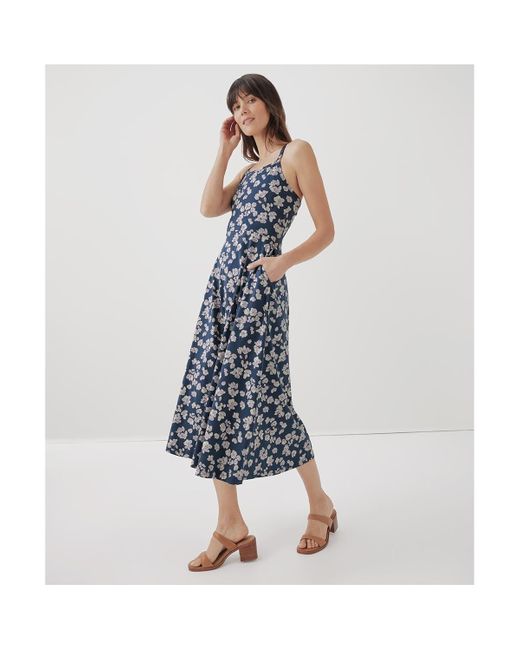 Pact Organic Cotton Fit & Flare Midi Dress in Blue | Lyst Pact Organic Cotton Fit & Flare Midi Dress in Blue | Lyst