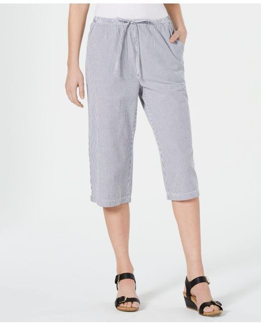 Karen Scott Gray Petite Cotton Seersucker Capri Pants, Created For Macy's