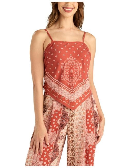 Bcx Red Printed Square-neck Cami Top