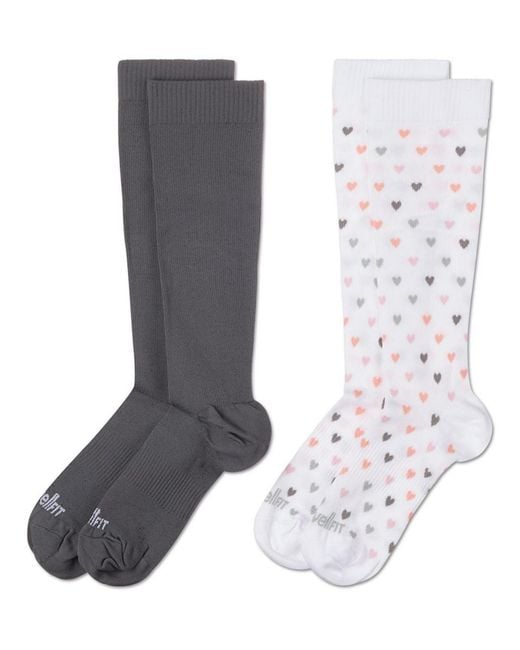 Wellfit Multicolor 2 Pair Pack Hearts/ Solid Compression Socks