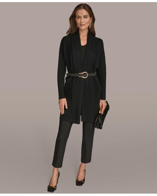 Donna Karan Black Belted Open-front Cardigan