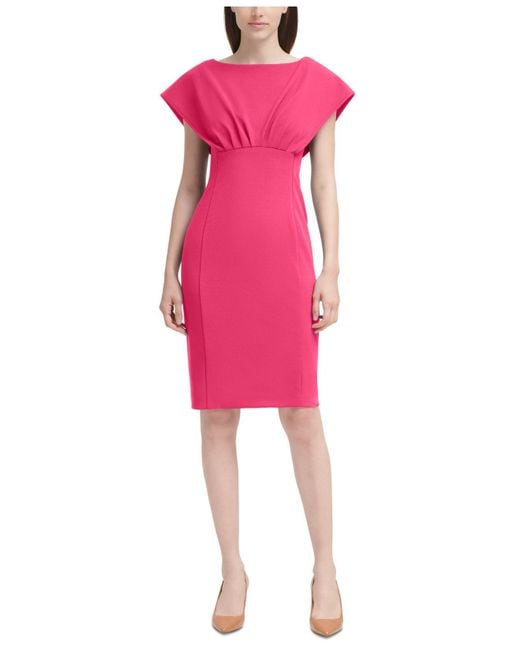 Calvin Klein Boatneck Scuba Crepe Sheath Dress in Pink Lyst