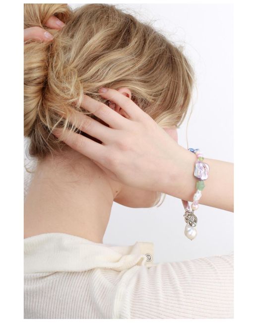 Velvet Luna White Freshwater Pearls Bracelet With Natural Stones 9.0′′