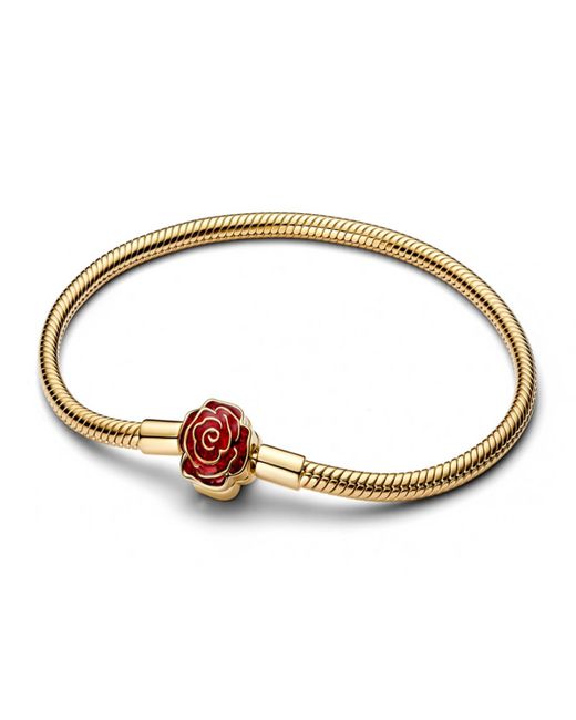 PANDORA Disney Beauty And The Beast Enchanted Rose Snake Chain Bracelet ...