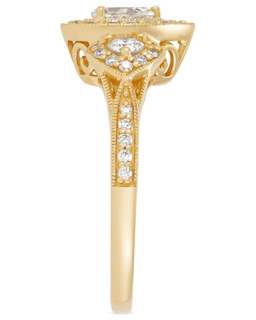 Macy's Metallic Diamond Pear-cut Halo Three Stone Beaded Engagement Ring (3/4 Ct. T.w.