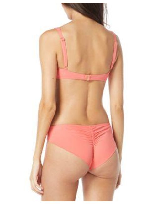 Vince Camuto Pink V Neck Tie Front Bikini Top Riviera Shirred Cheeky Bikini Bottoms