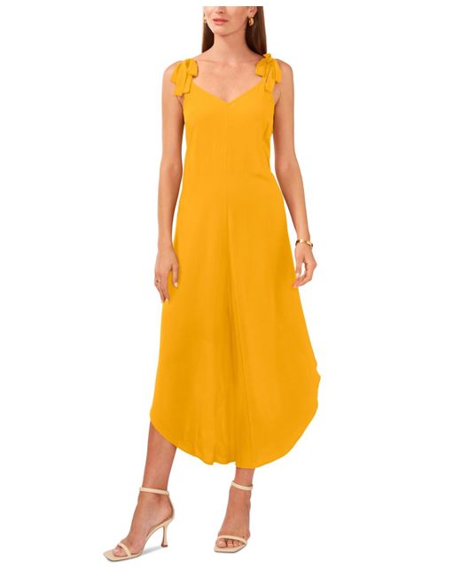 Vince Camuto Yellow Solid Tie Shoulder Angled Hem Jumpsuit
