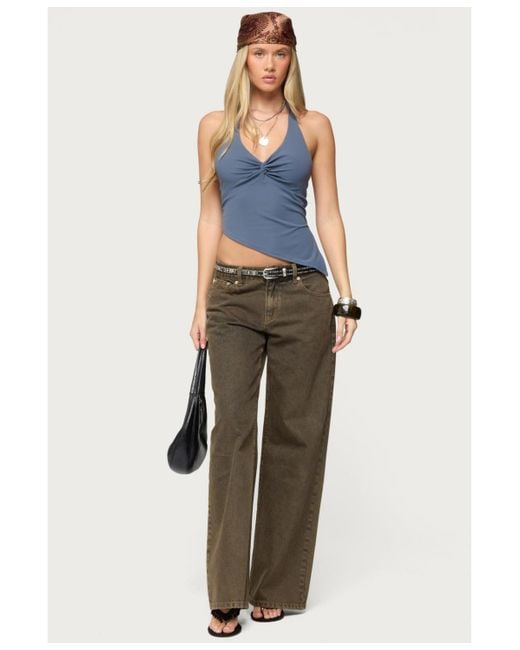 Edikted Blue Susanna Asymmetric Twist Halter Top