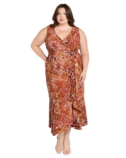 R & M Richards Red Plus Size V-neck Sleeveless Maxi Dress