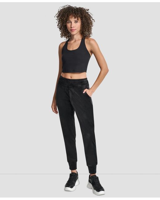 DKNY Black Super Soft Velour Cuffed Metallic Logo joggers
