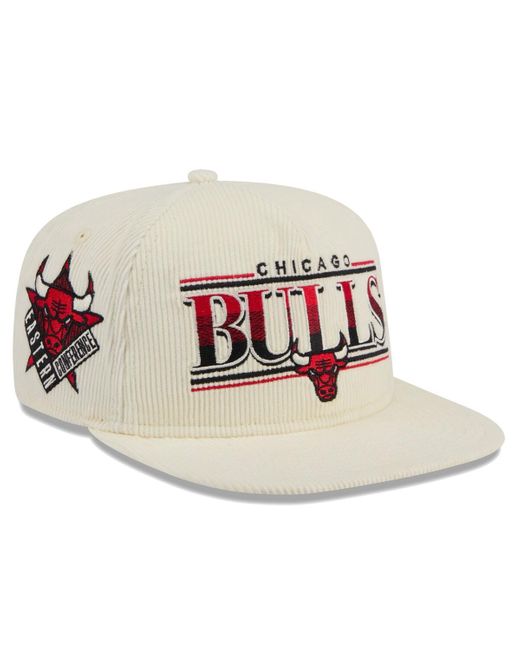 KTZ White Chicago Bulls Team Bar Lightweight Corduroy Golfer Snapback Hat for men