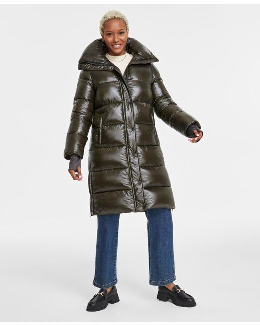 BCBGMAXAZRIA Multicolor Hooded Collared Puffer Coat