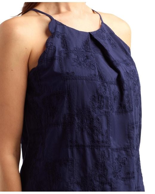 Bcx Blue Patchwork Embroidery Halter Neck Top