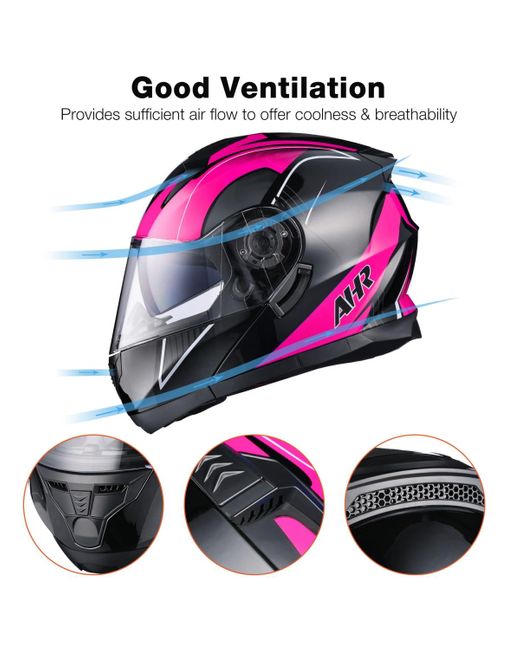 Ahr Black Run-m3 Modular Flip Up Helmet Full Face Dual Visor Dot Motorcycle Bike Xxl