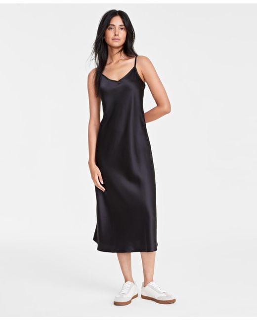 On 34th Black Satin Midi Slipdress