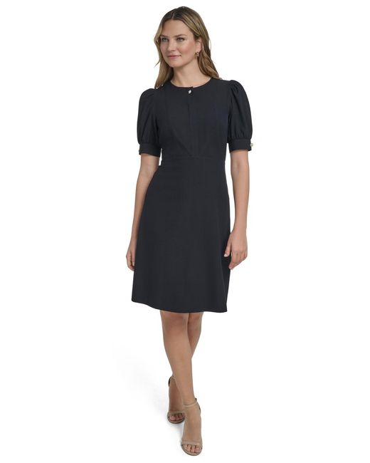 Jessica Howard Women's Black Puff-sleeve Short Dress