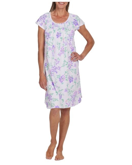 Miss Elaine Blue Floral Short-sleeve Nightgown