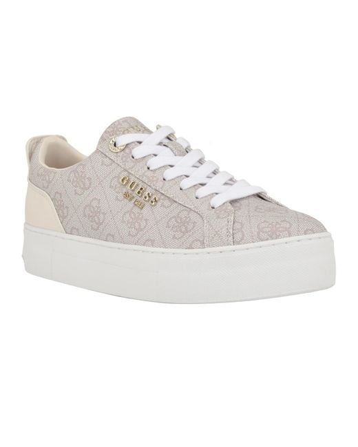 Guess White Genza Platform Lace Up Round Toe Sneakers