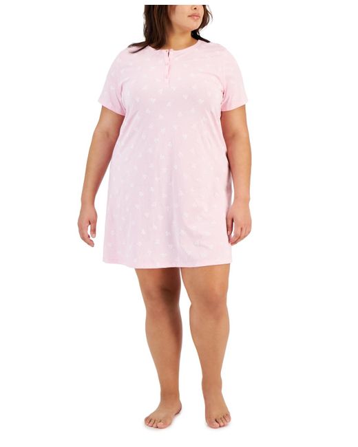 Charter Club Pink Plus Size Cotton Henley Sleepshirt
