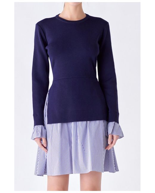English Factory Poplin Combo Knit Dress in Blue Lyst