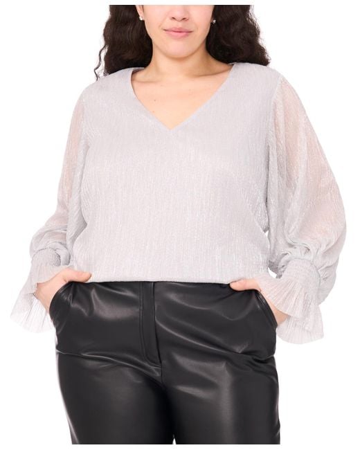 Vince Camuto Gray Plus Size Metallic V-neck Blouse