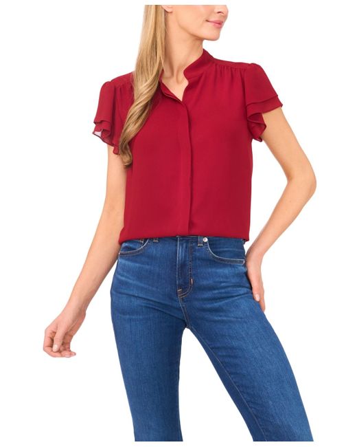 Cece Women's Red Double Flutter Short Sleeves Top